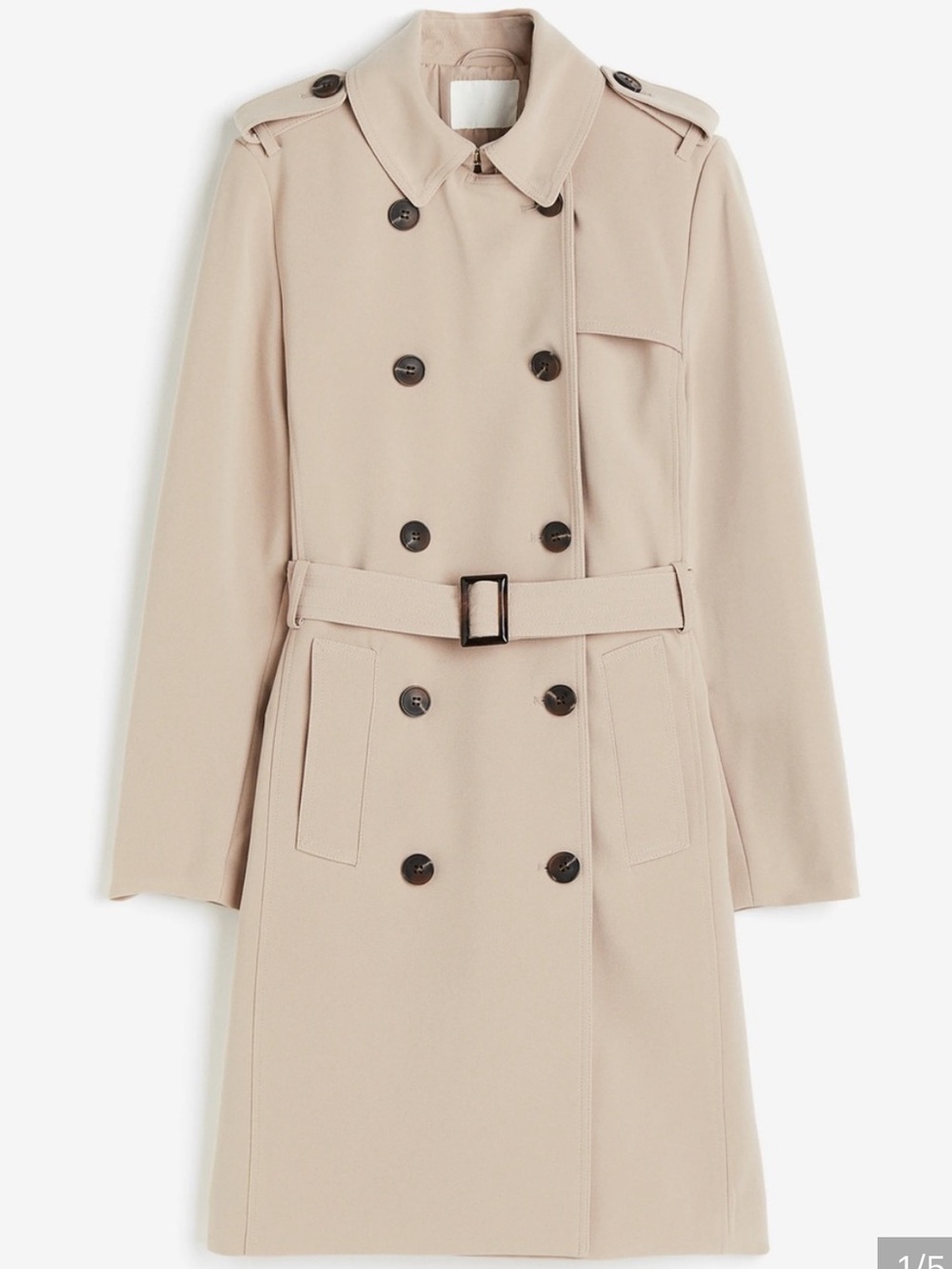 H&M Light Beige Double-Breasted Trench Coat with Belt, S